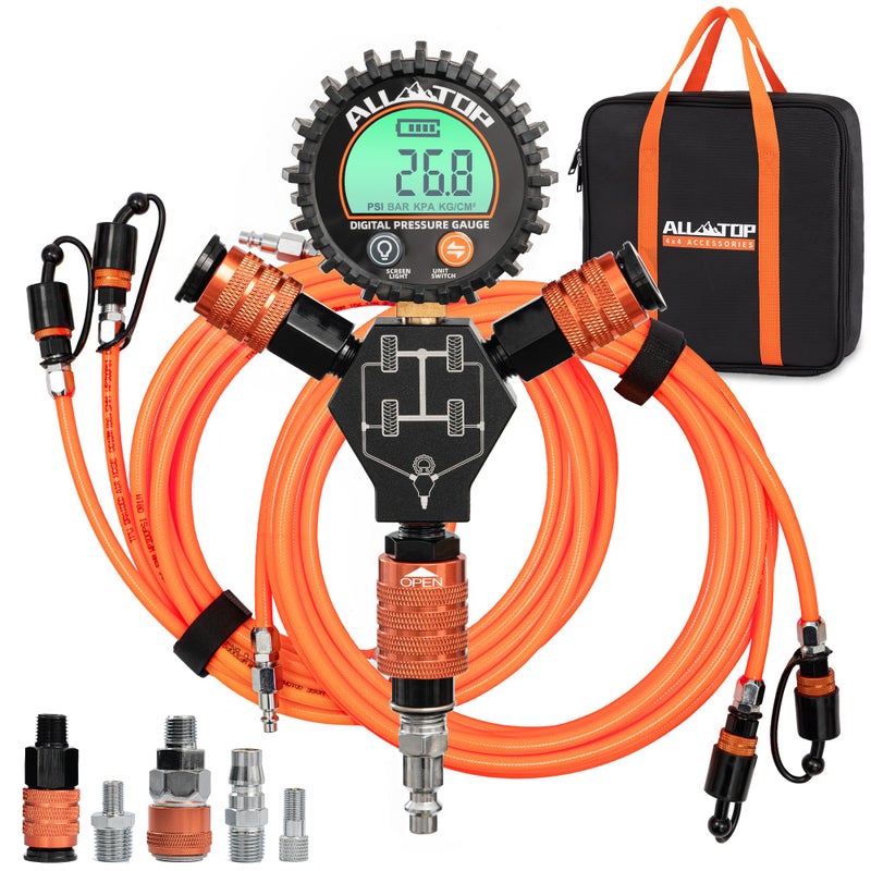 ALLTOP 4 Tire Inflation  Deflation System Up to 200 Wheelbase Rapid HighFlow Air Up Down Kit wDigital Pressure Gauge  WorryFree Quick Fitting Package